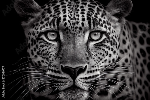 Schwarz weiß Portrait von einem Leopard. Perfektes Wandbild - Generative Ai