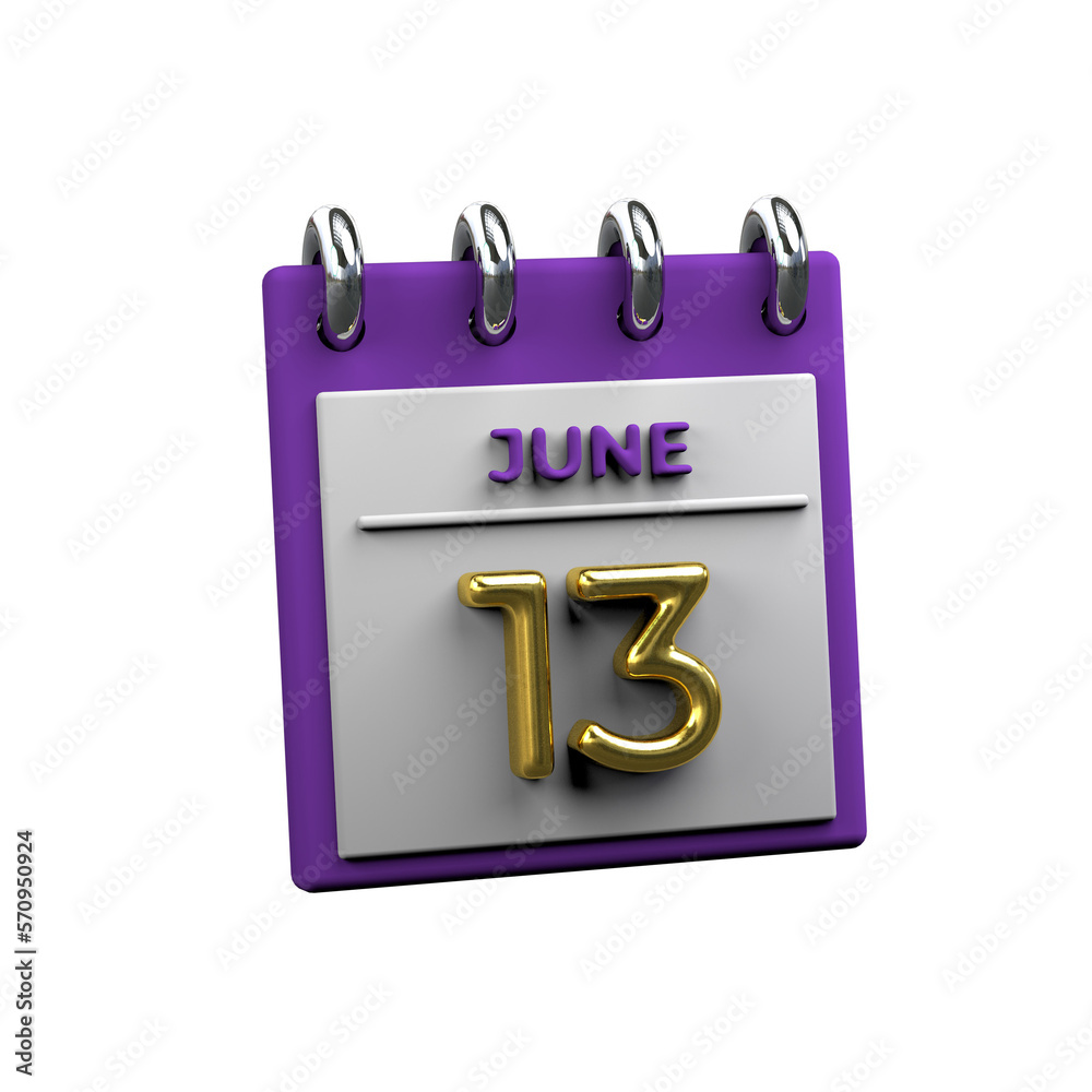 Monthly Calendar 13 June 3D Rendering Monthly Calendar 13 June 3D Rendering
