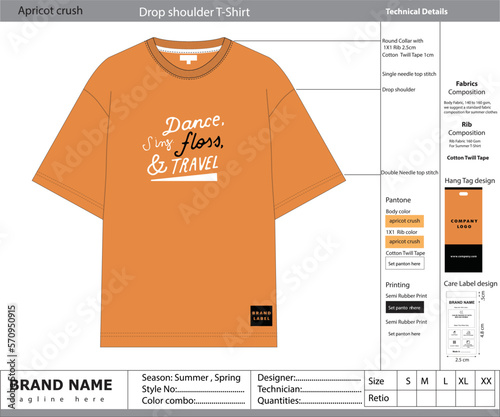 T-shirt tech pack design for ready to Sample