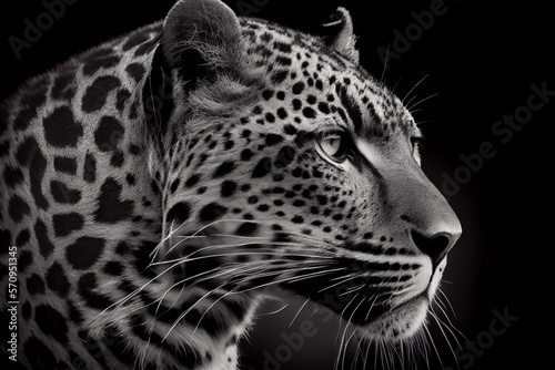 Schwarz wei   Portrait von einem Leopard. Perfektes Wandbild - Generative Ai