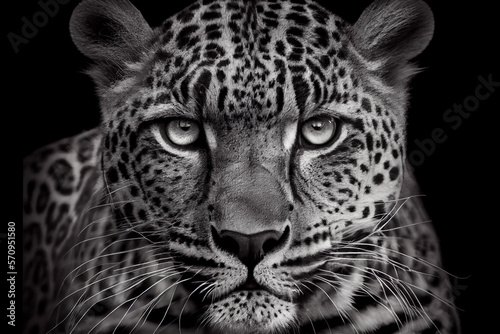 Schwarz wei   Portrait von einem Leopard. Perfektes Wandbild - Generative Ai