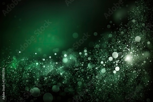 Bokeh green. Defocused abstract green lights background, bokeh lights, concept. Dark green texture. Green and silver glow particle abstract background. Generative AI.