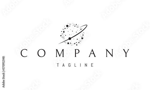 Vector logo on which an abstract image of space dust in the form of a ball with an orbit.