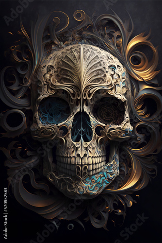 Sugar Skull Gothic Dark Romance Skull Art | Digital Art | AI Generated 