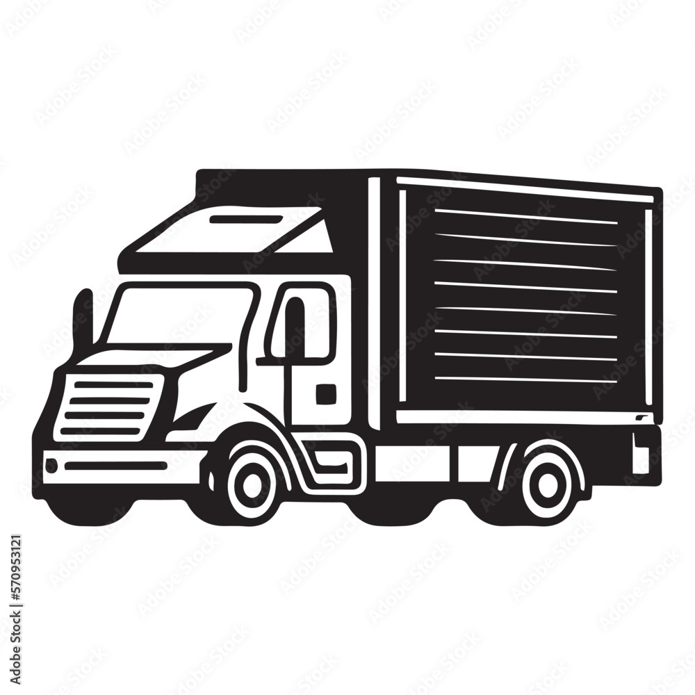 Fast shipping delivery truck flat icon vector black outline design, Shipment truck vector Fast shipping delivery truck flat icon vector black outline design, Shipment truck vector