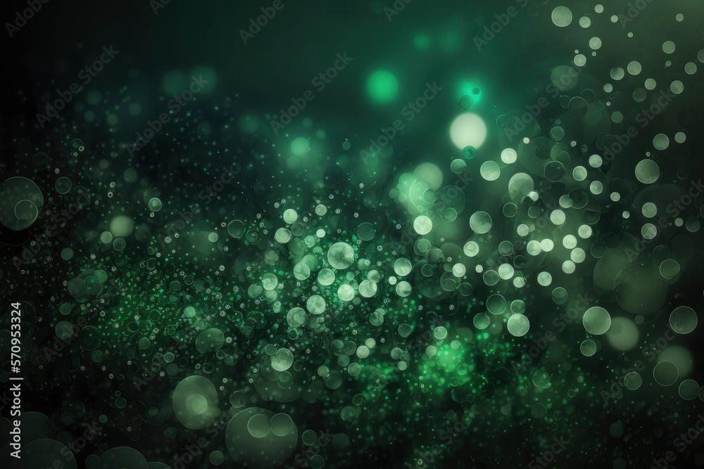 Bokeh green. Defocused abstract green lights background, bokeh lights, concept. Dark green texture. Green and silver glow particle abstract background. Generative AI. Bokeh green. Defocused abstract green lights background, bokeh lights, concept. Dark green texture. Green and silver glow particle abstract background. Generative AI.