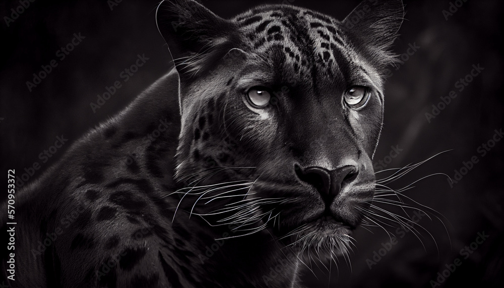 Schwarz weiß Portrait von einem Panther. Perfektes Wandbild - Generative Ai