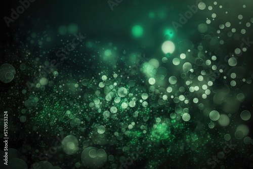 Bokeh green. Defocused abstract green lights background, bokeh lights, concept. Dark green texture. Green and silver glow particle abstract background. Generative AI. © Neda Asyasi