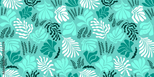 Abstract background with leaves and flowers  Matisse style. Vector seamless pattern with Scandinavian cut out elements.