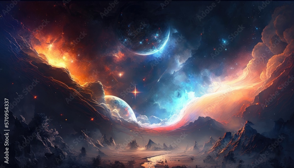 Exploring the Celestial Realms of a Fantasy Space Sky, Ai Generative