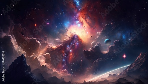 Exploring the Celestial Realms of a Fantasy Space Sky  Ai Generative