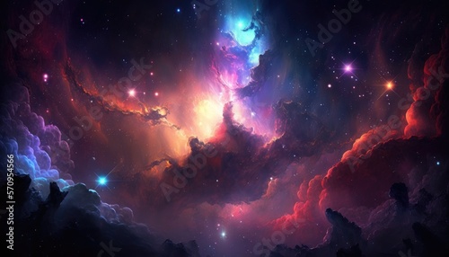Exploring the Celestial Realms of a Fantasy Space Sky, Ai Generative © NikoArakelyan