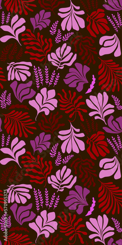 Abstract background with leaves and flowers  Matisse style. Vector seamless pattern with Scandinavian cut out elements.