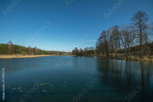 The end of winter, a small dam reservoir, a fishing ground in Poland.