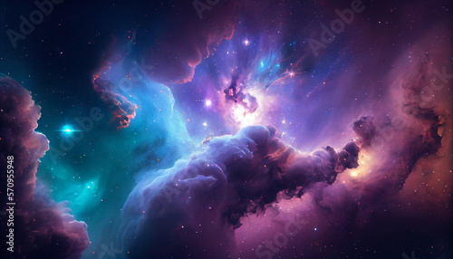 Interstellar cloud of dust and gas. Extreme deep field. Nebula and stars in deep space. Generative AI © Enteng