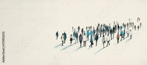 Crowd of people walking, watercolor, Generative AI'