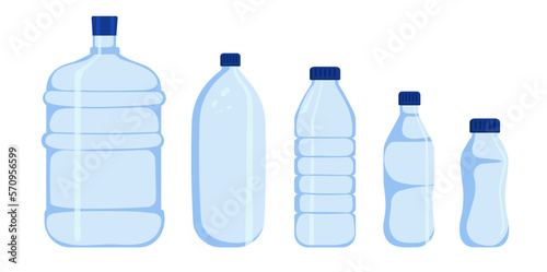 Different size plastic bottles set.
