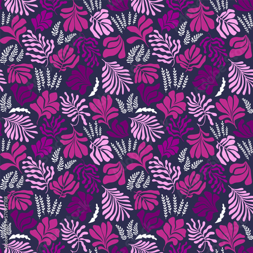 Abstract background with leaves and flowers  Matisse style. Vector seamless pattern with Scandinavian cut out elements.