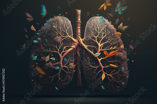 Human lungs with insects, self care and mental health, created with Generative AI