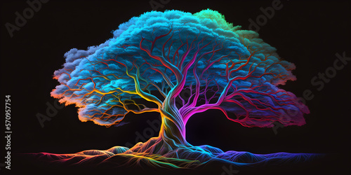 Tree, representing the growth and expansion of knowledge and ideas in a 3D pastel landscape. generative ai photo