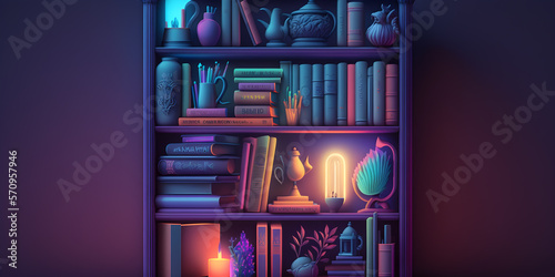 3d render of a bookshelf. generative ai © Lem