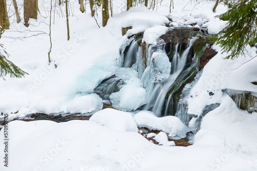 Waterfall, winter, snow, 