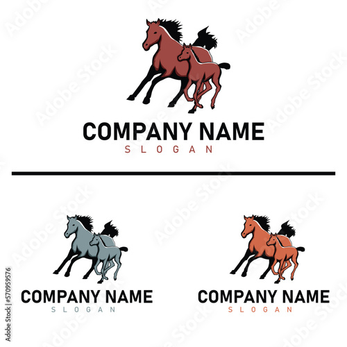 mare and foal logo, running mare and foal logo design , mascot logo , vector illustration of horse 