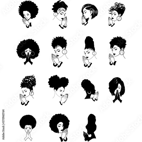 Afro Women Praying SVG, Afro Women Pray Bundle SVG, Afro Women Praying Silhouette