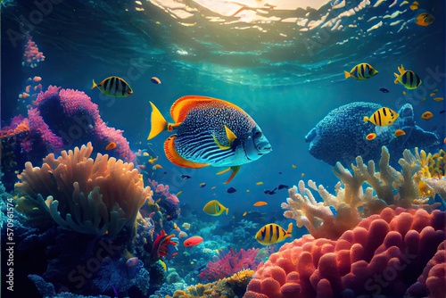 Fototapeta Naklejka Na Ścianę i Meble -  Colorful tropical fish coral , generative ai