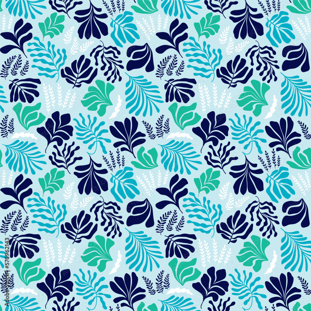 Abstract background with leaves and flowers, Matisse style. Vector seamless pattern with Scandinavian cut out elements. Abstract background with leaves and flowers, Matisse style. Vector seamless pattern with Scandinavian cut out elements.