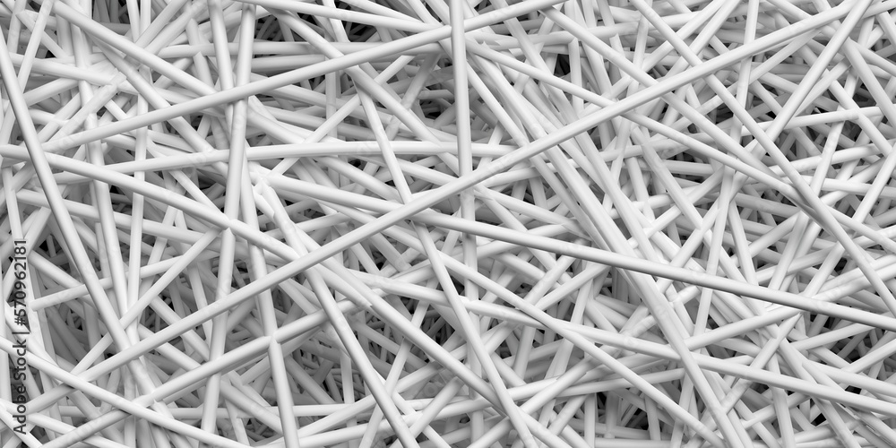 Modern minimal white randomly scattered geometrical tubes or lines pattern background template flat lay top view from above Modern minimal white randomly scattered geometrical tubes or lines pattern background template flat lay top view from above