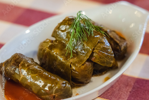 Obraz na płótnie Traditional dolmades - filled grape leaves also called koupepia or dolma in Cyprus island country w salonie