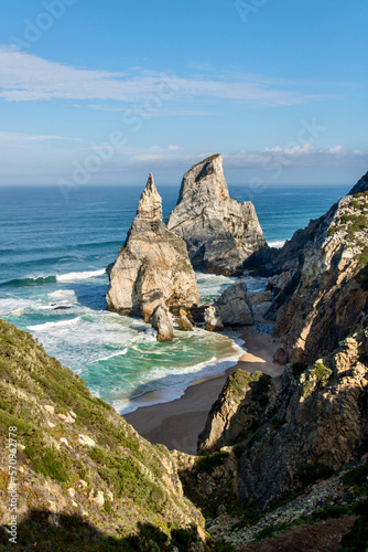 Stone cliffs on west coast of portugal near cabo da roca