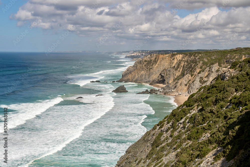 Rock cliffs of west coast of Portugal on atlantic ocean