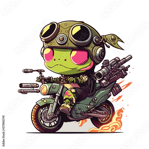 cute kawaii Frog riding motocycle with Gun
