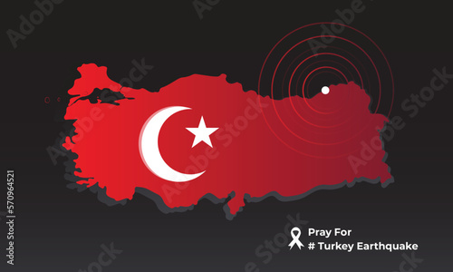 pray for turkey earthquake turkey national flag and map illustration Earthquake tragedy in Turkey background.  Turkey earthquake disaster February 5, 2023 photo