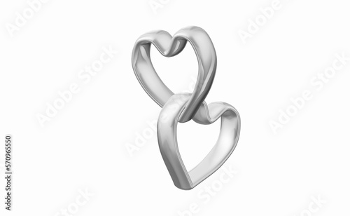 metal heart ring white loop white background 3d symbol illustration valentines day for text in day of love very romantic