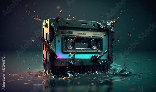 Grunge background with a vintage cassette tape