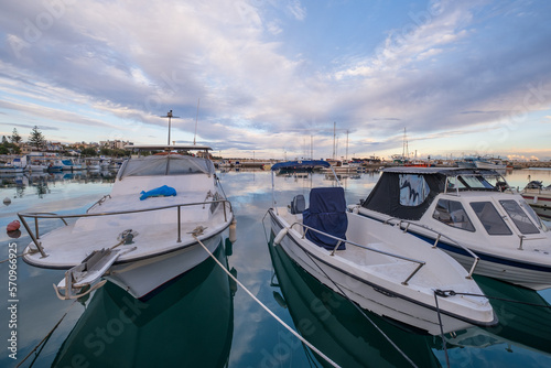 Yachts and boats docking at the marina late afternoon, Zygi, Cyprus