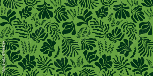 Abstract background with leaves and flowers, Matisse style. Vector seamless pattern with Scandinavian cut out elements.