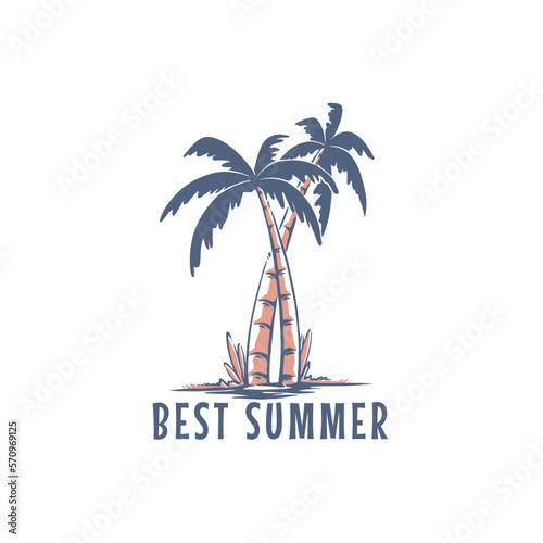 Best summer island minimalist badge line art logo template vector printable illsutration design printing tshirt waves holiday vacation beach sea surfing palm