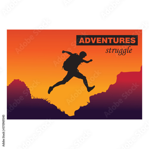 adventurous illustration of people jumping landscape vector design