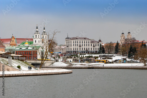 Minsk. Belarus. March 8th Square. Svisloch River embankment  