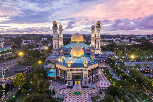 aerial view of mosque Jame' Asr Hassanil Bokliah at Brunei Darussalam photo