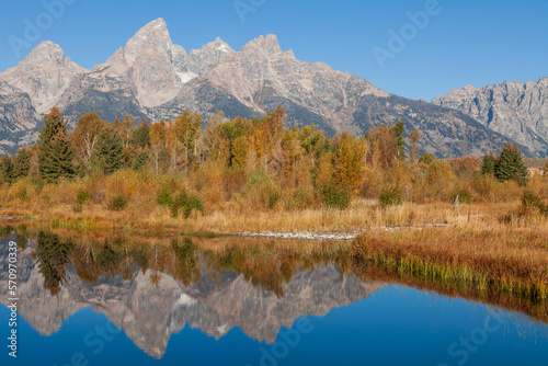 Scenic Autumn Reflection Landscape in Grand Teton National Park Wyoming © equigini
