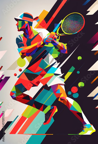 Abstract illustration of tennis player | Multi color geometric abstract shape tennis sport player