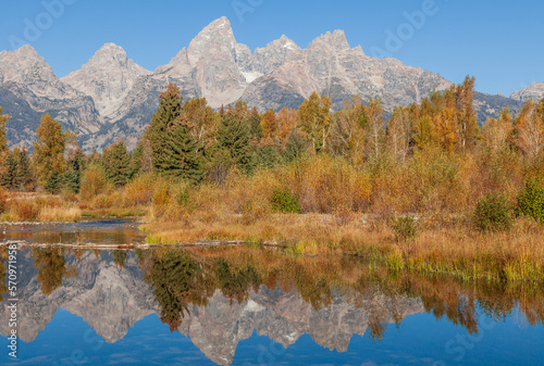 Scenic Autumn Reflection Landscape in Grand Teton National Park Wyoming