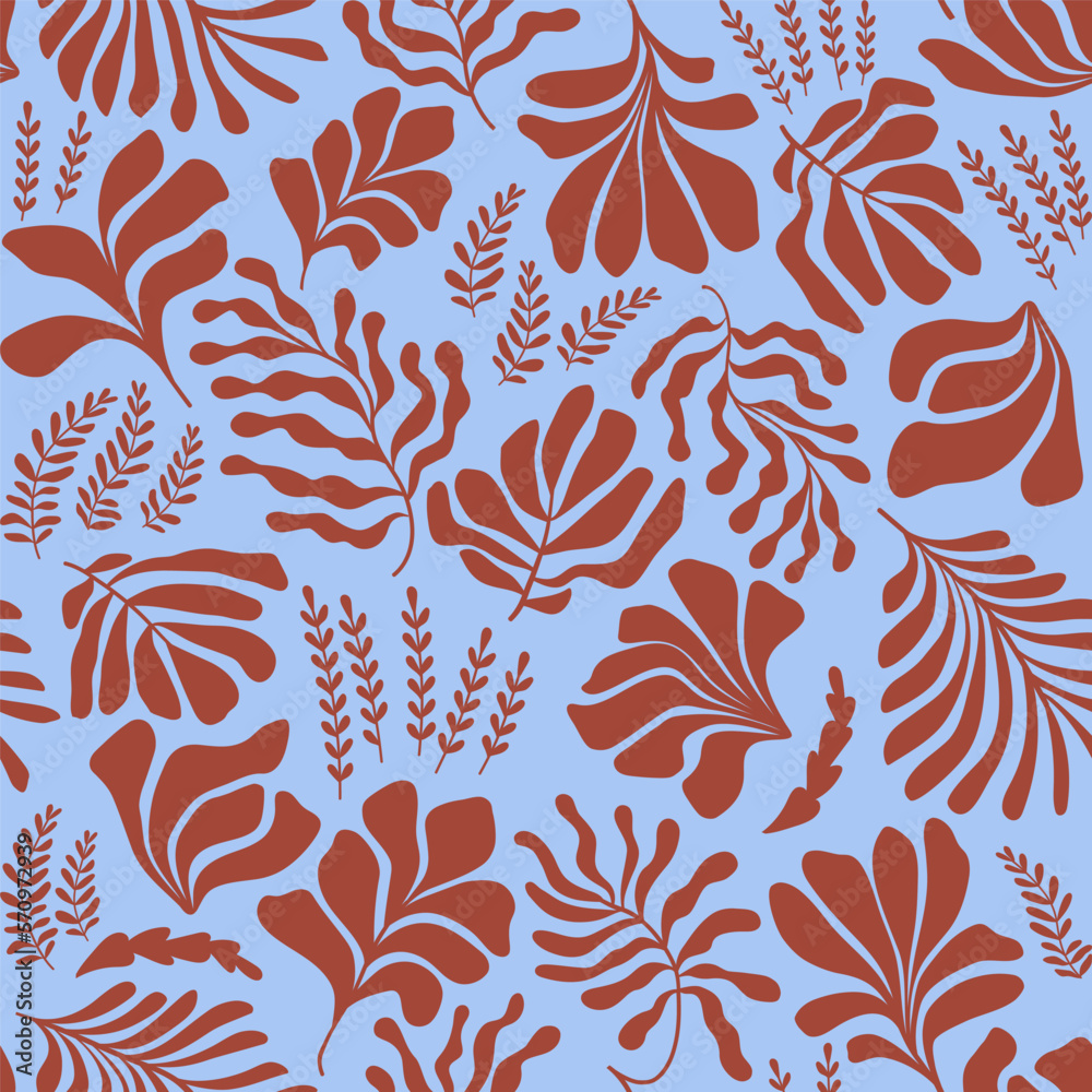 Abstract background with leaves and flowers, Matisse style. Vector seamless pattern with Scandinavian cut out elements. Abstract background with leaves and flowers, Matisse style. Vector seamless pattern with Scandinavian cut out elements.