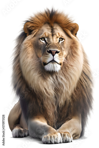 Lion, sitting down isolated on transparent background. Generative AI   © FP Creative Stock