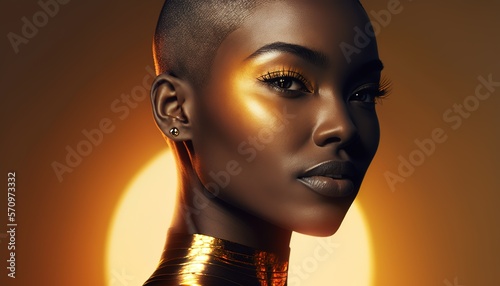 Black female with buzz bald cut hairstyle by generative ai